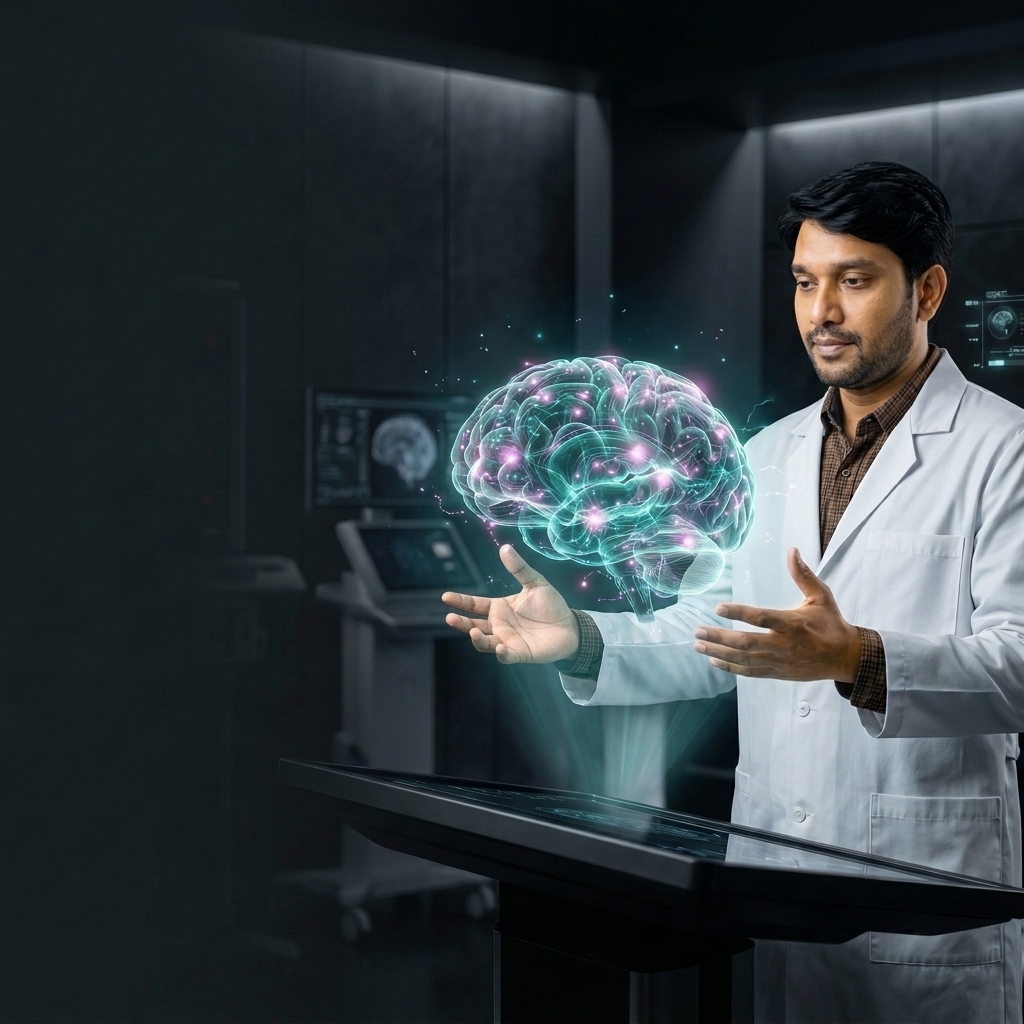 doctor analyzing holographic brain 202607211754